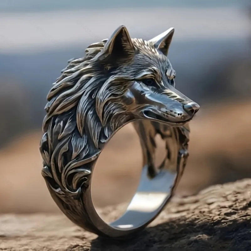 European and American retro wolf head trend animal exaggerated domineering hip hop personality men's ring