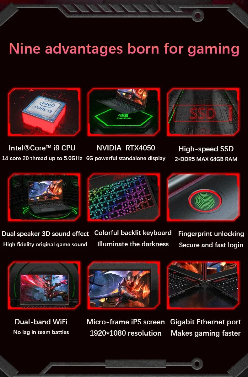 16.1" Alpha Wolf Gaming Laptop | Intel i9-13900H + RTX 4050 6G | Windows 11 | Up to 64GB DDR5 | 4TB SSD
