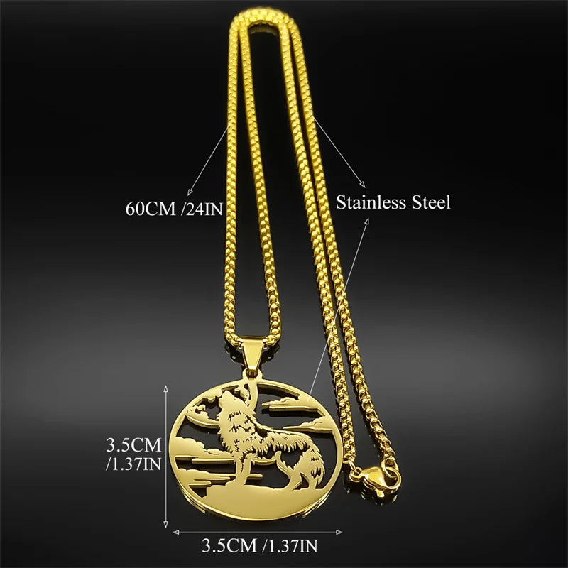 Roar Wolf Crowd Pendant Necklace For Women Men Stainless Steel Gold Silver Color Sky Animal Lover Man Chain Jewelry Gifts