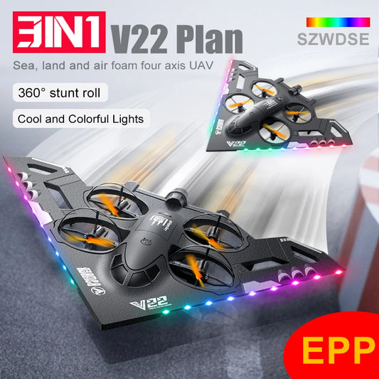 V22 3 in 1 RC Glider Helicopter 2.4G EPP Stunt Gravity Sensing Foam Fighter Remote Control Airplane With Color Light Boy Toy
