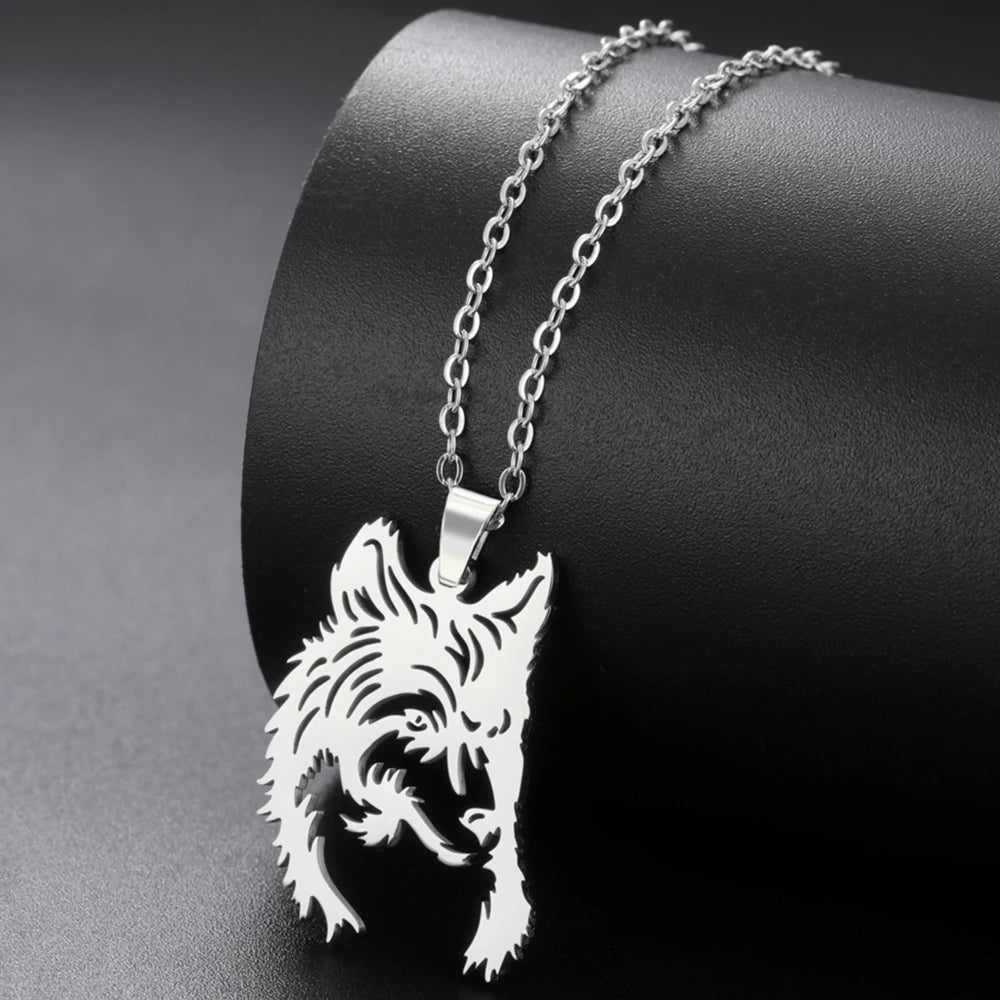 My shape Stainless Steel Wolf Head Necklace for Men Women Hollow Wolf  Animal Necklace Punk Jewelry Male Boys Valentine's Day