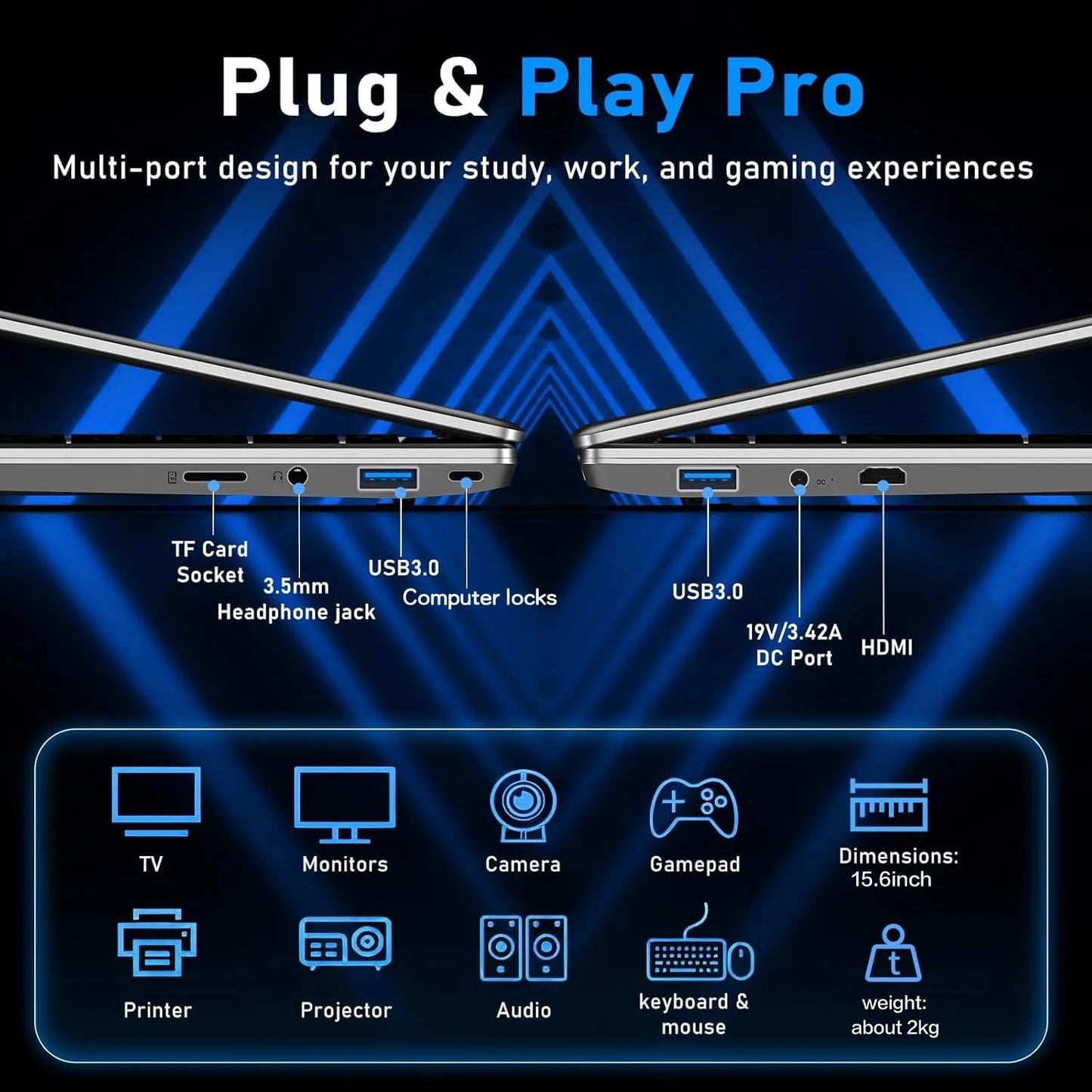 ACEKAMAS 15.6" Gaming Laptop intel Core i9 10980HK IPS 1920*1080 Notebook Gamer 16GB RAM 1TB SSD Windows 11 Pro Office Laptop PC