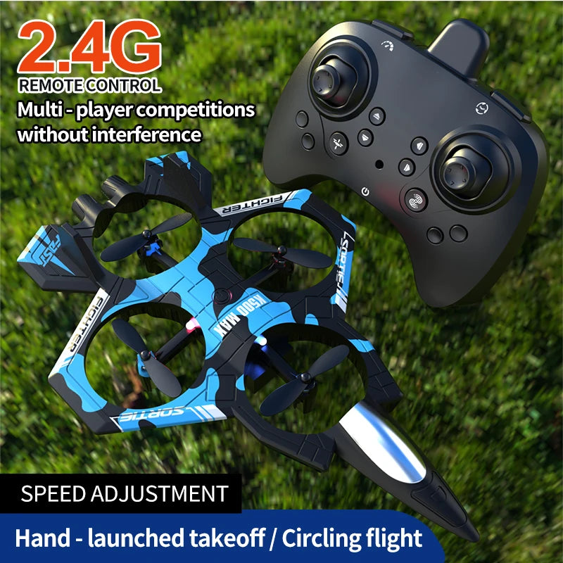 K500 MAX is equipped with a screen, a 2.4G remote-controlled aerobatic gliding fighter jet and a 360° rolling drone toy gift