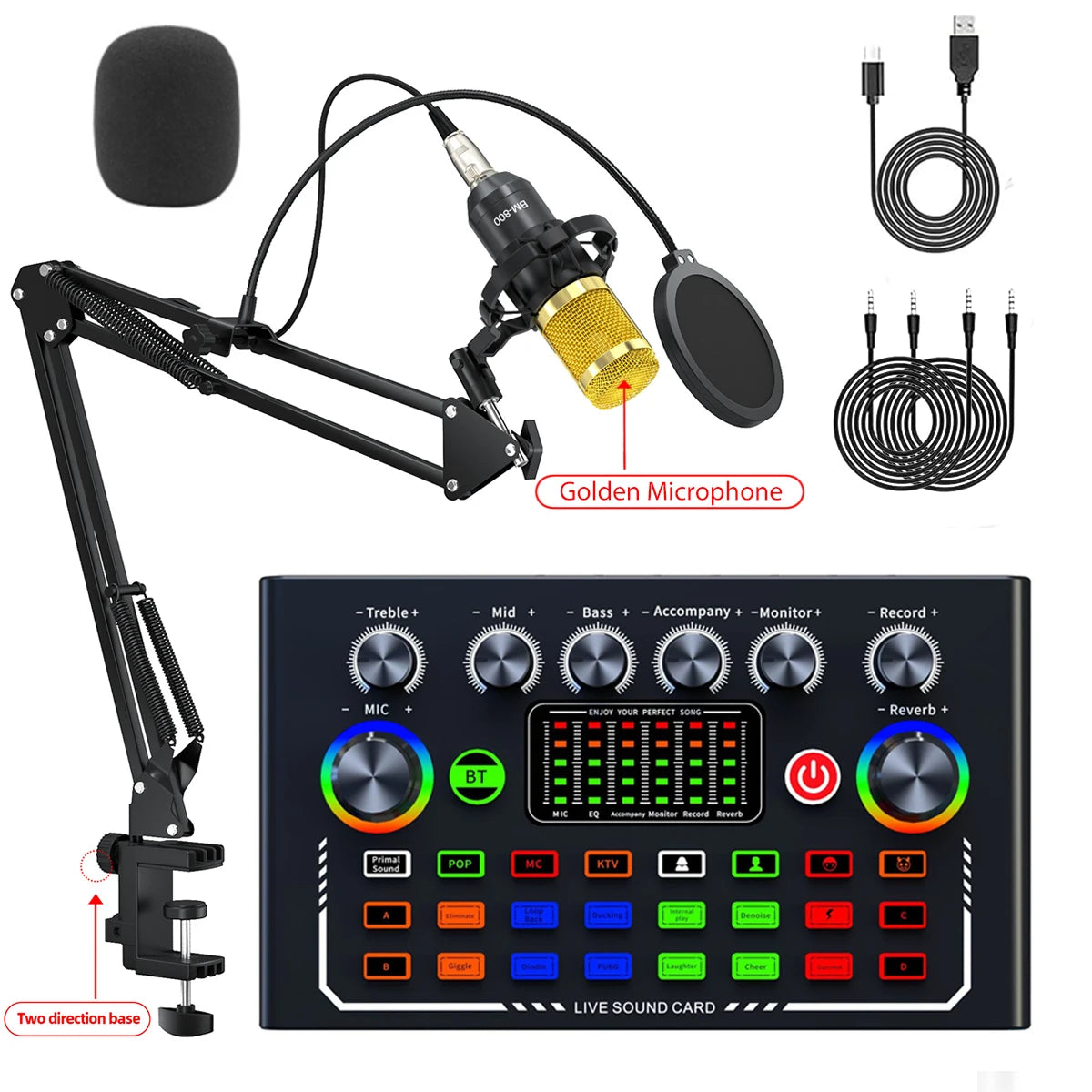 F009 Live Sound Card Broadcast quipment,Bluetooth Audio DJ Mixer with Microphone Set Device For Smartphone Live Streaming
