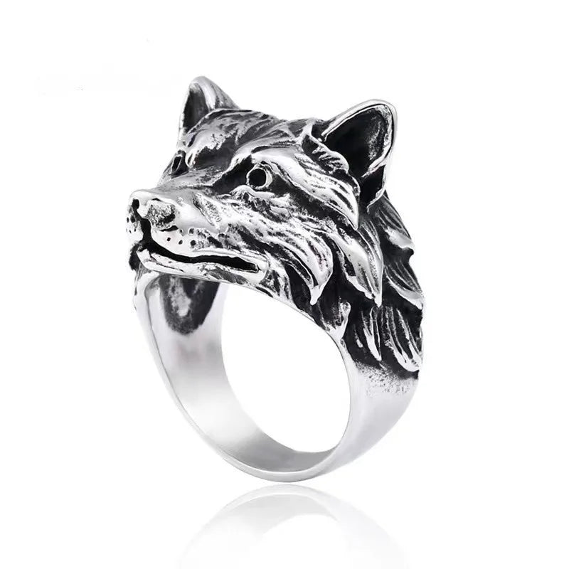 European and American retro wolf head trend animal exaggerated domineering hip hop personality men's ring