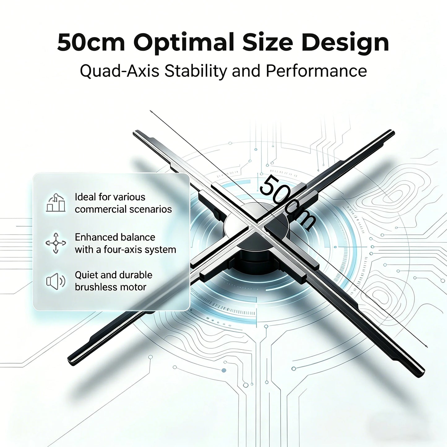 50cm 3D Hologram Fan Projector | HD LED Holographic Display | WiFi + App Control | Advertising & Events