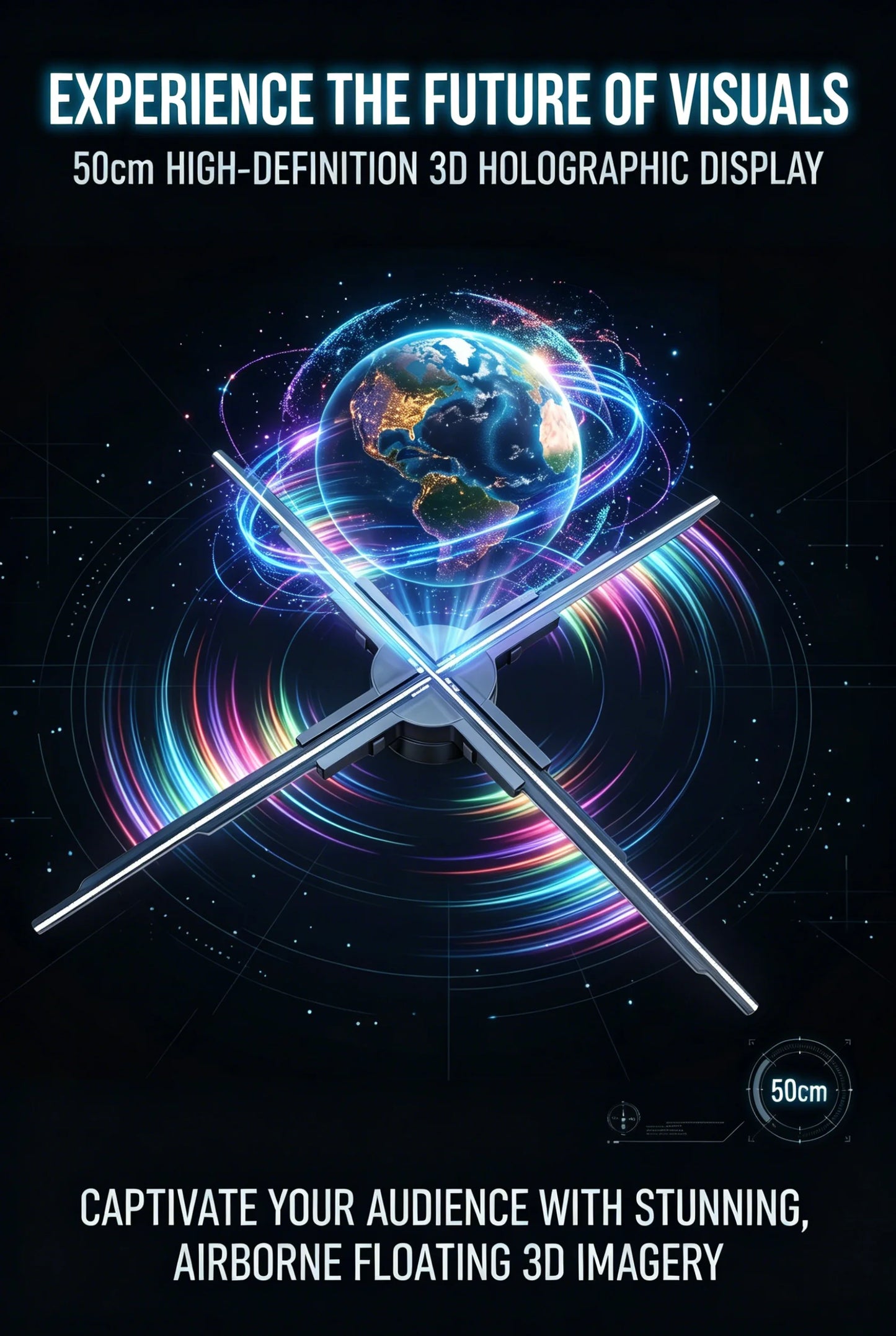 50cm 3D Hologram Fan Projector | HD LED Holographic Display | WiFi + App Control | Advertising & Events
