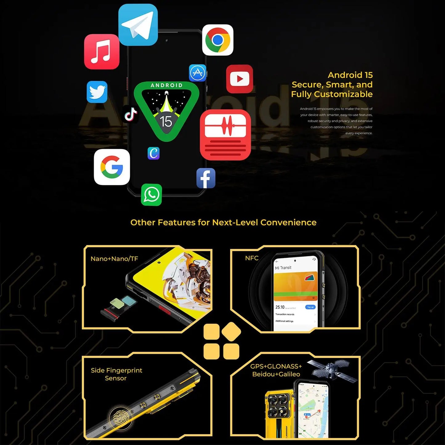 Oukitel WP60 Rugged Phone 12GB/16GB+512GB Night Vision 108MP Camera 7.2'' Android 15 Dimensity 7025 10000mAh NFC 5G Smartphone