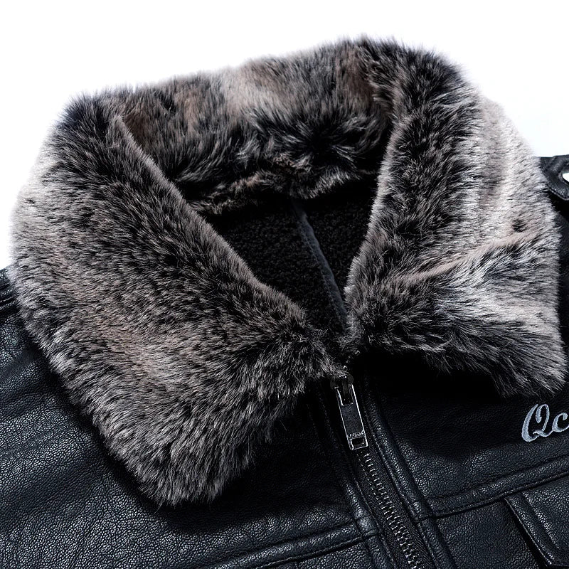 High Quality Luxury Mens Leather Jacket Plush Real Fur Coat Jackets Handsome Fashionable Young Man Winter Genuine Leather Coat