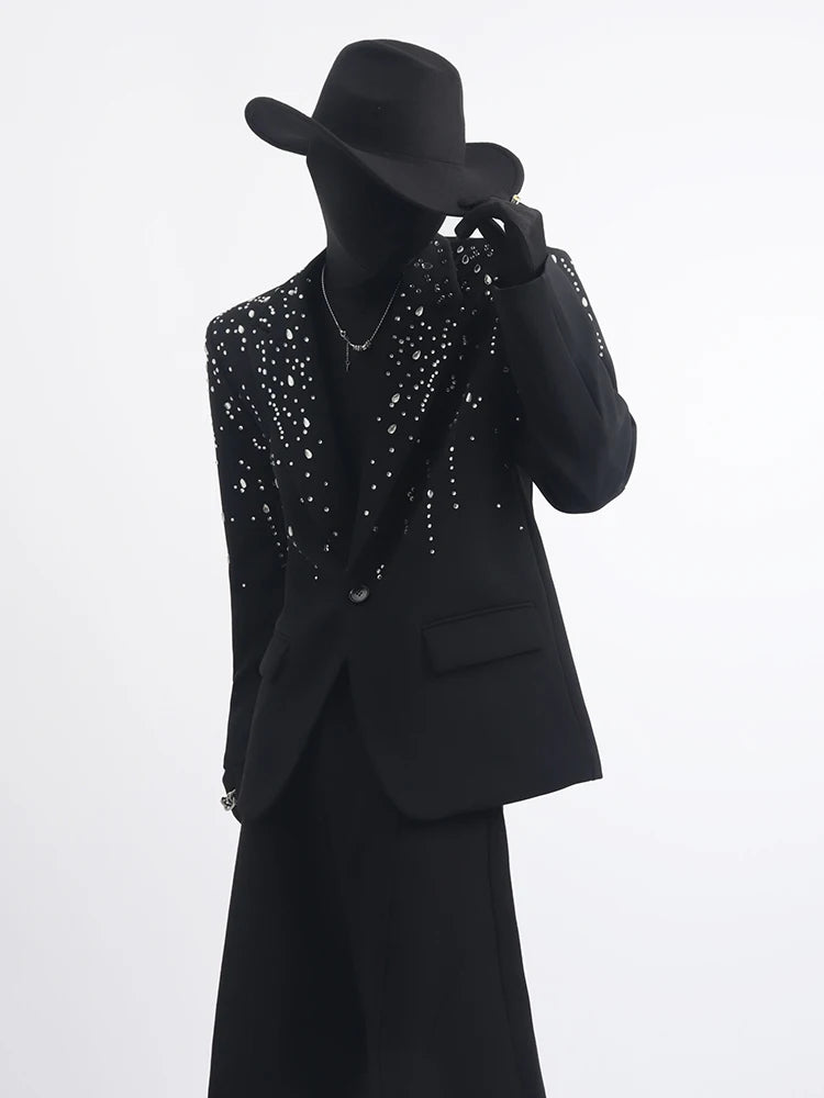 Male Long Sleeve Blazers Men's 2025 Spring Autumn New Niche Hot Diamond Design Trendy Tailored Coats Loose Fashion Suit Jackets
