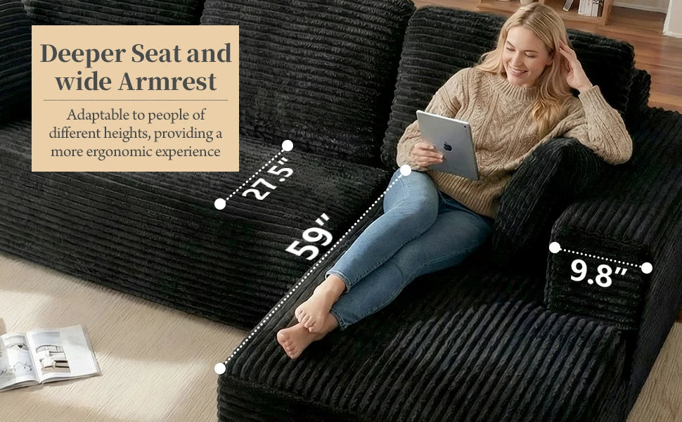 Oversized L Shaped Couch With Chaise, Minimalist Compressed Boneless Couch No Assembly Required, Modular Cloud Sectional Sofa Fo