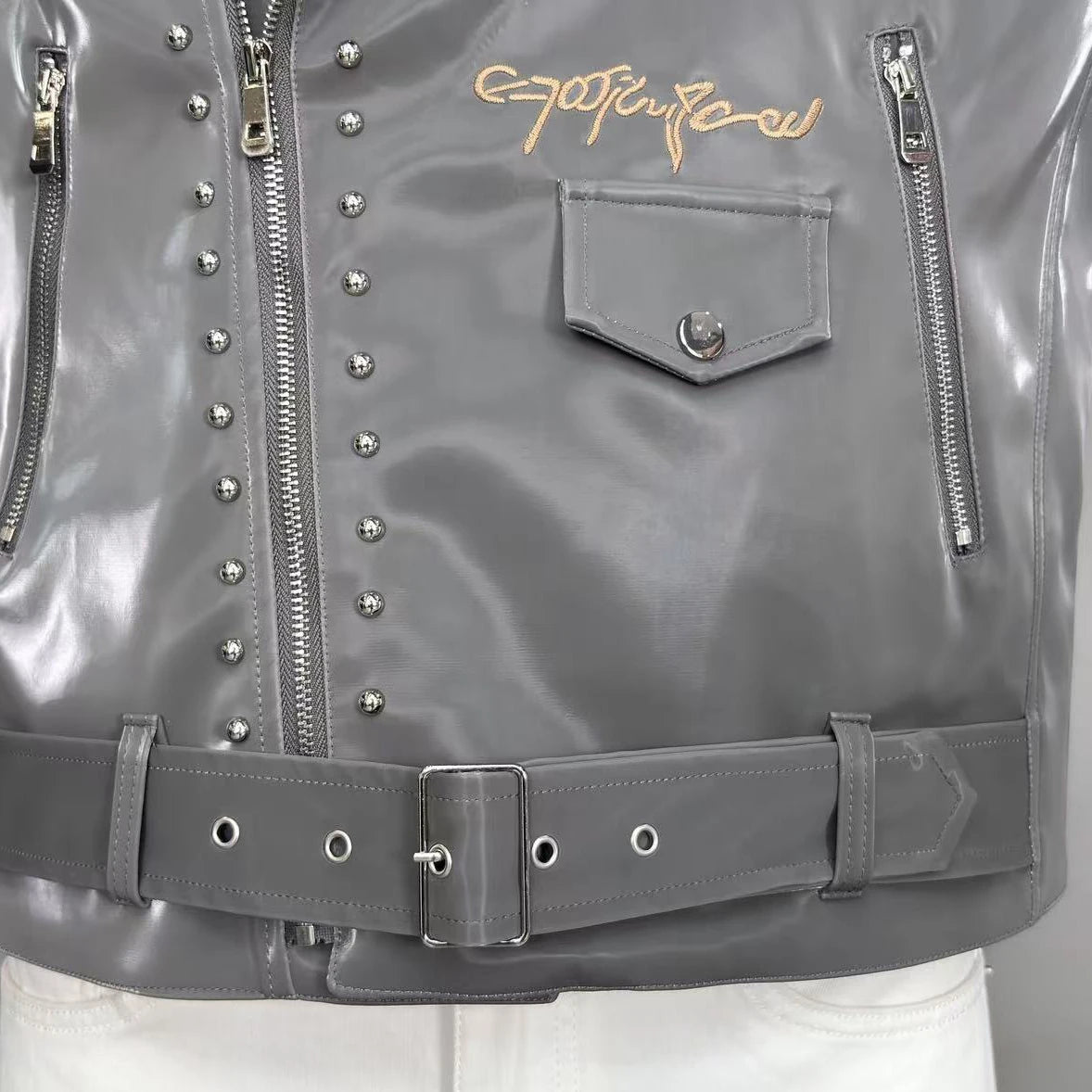 2025 Top Quality Luxury Rivet Decoration Punk Club Outfit Jacket Autumn Black Grey Jacket Coat Jaqueta Bomber Jacket Men