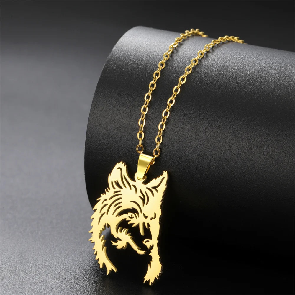 My shape Stainless Steel Wolf Head Necklace for Men Women Hollow Wolf  Animal Necklace Punk Jewelry Male Boys Valentine's Day