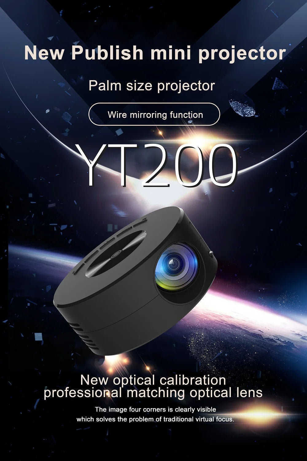YT200 Mini Projector for Commercial Office, Home Cinema, Portable, Intelligent Outdoor, LED, Portable and Mobile Projector