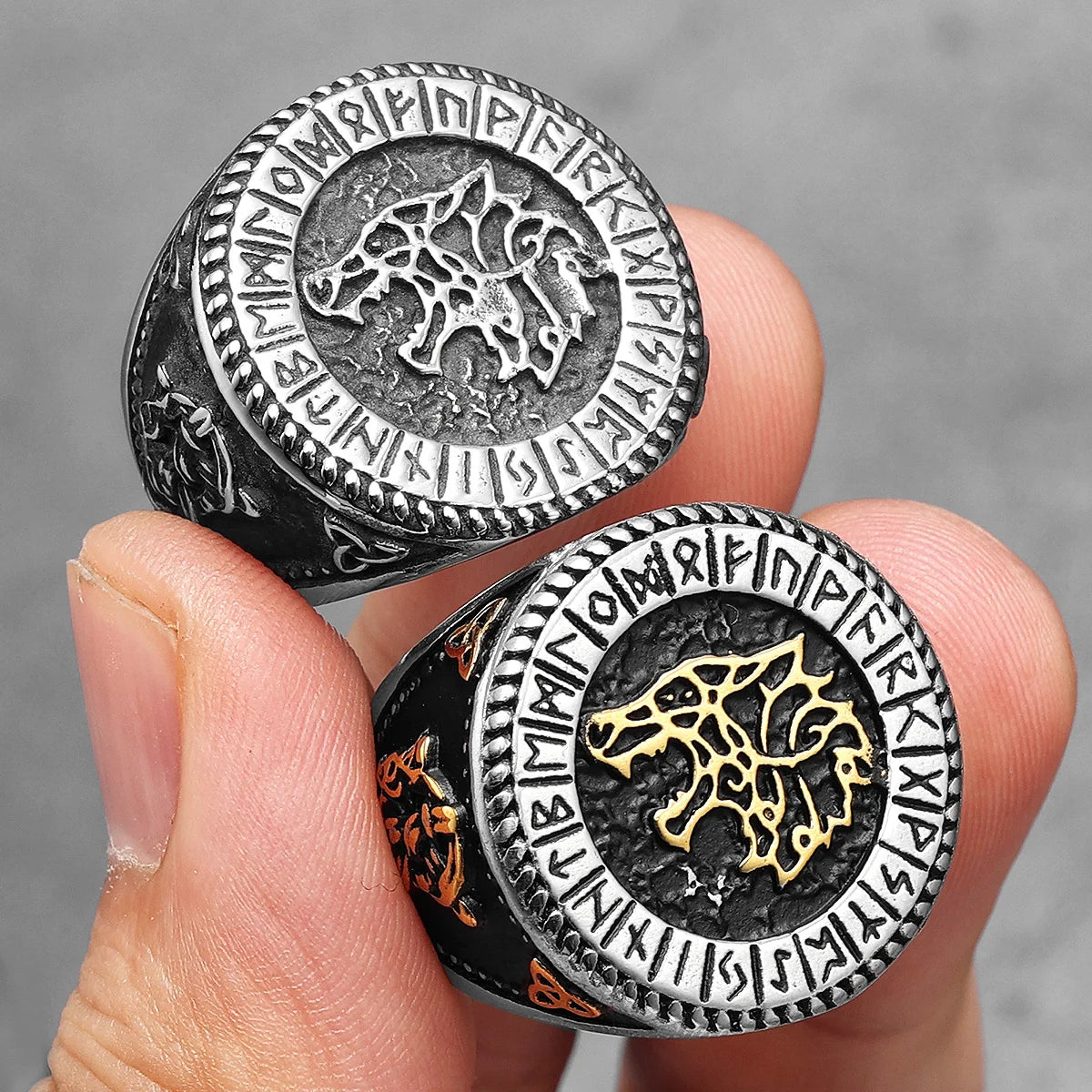 Viking Runes Wolf Ursa Bear Stainless Steel Womens Mens Rings Punk Vintage For Boyfriend Biker Jewelry Creativity Gift Wholesale