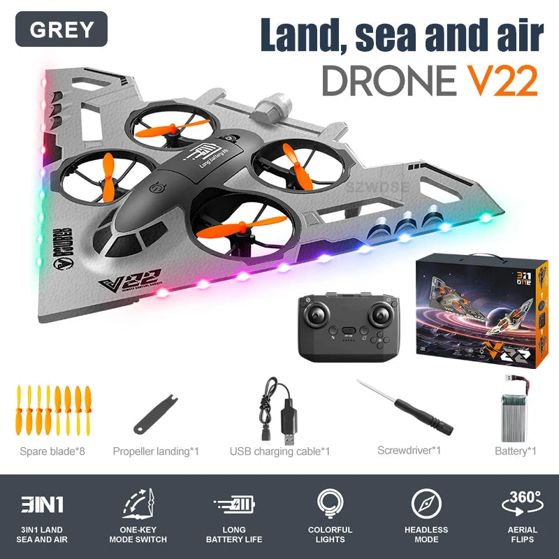 V22 3 in 1 RC Glider Helicopter 2.4G EPP Stunt Gravity Sensing Foam Fighter Remote Control Airplane With Color Light Boy Toy