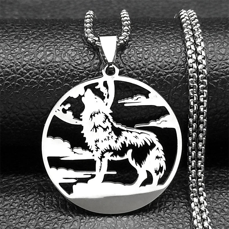 Roar Wolf Crowd Pendant Necklace For Women Men Stainless Steel Gold Silver Color Sky Animal Lover Man Chain Jewelry Gifts