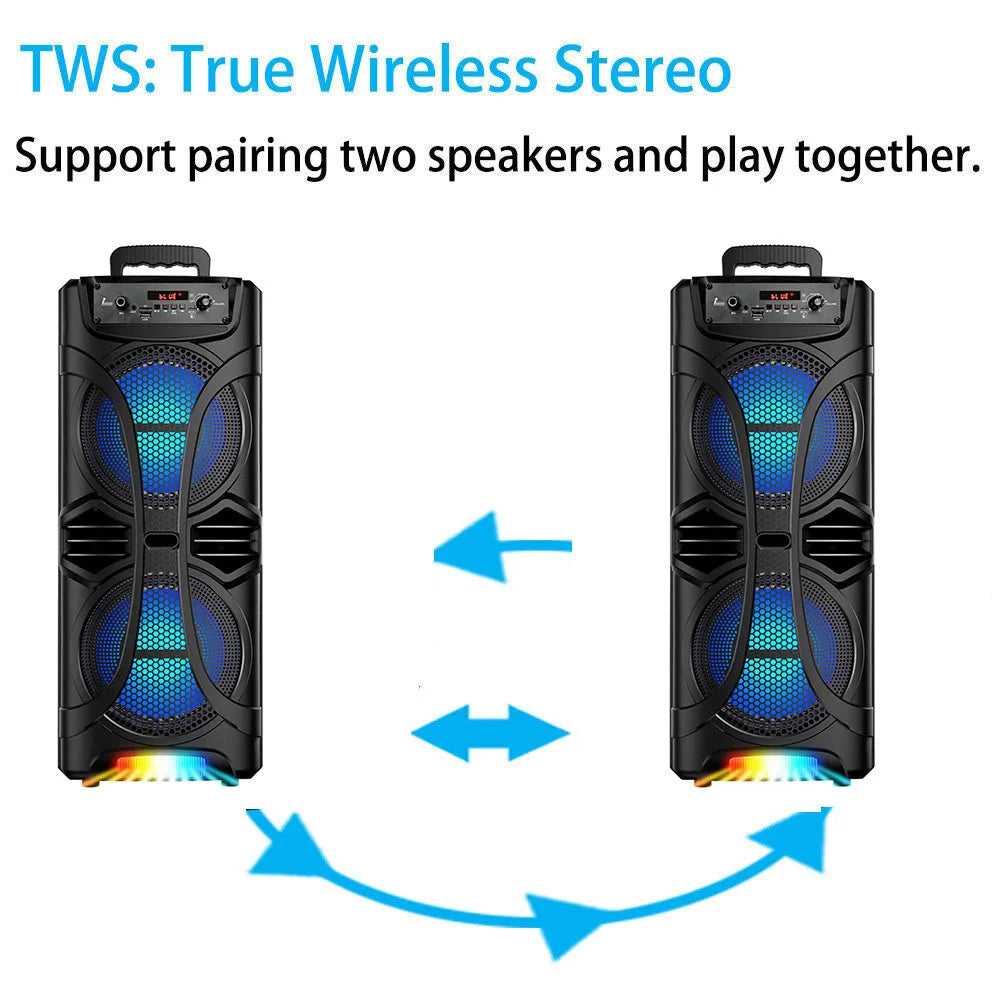 6800W Portable Bluetooth Speaker Sound System Party Led Light Rechargeable Outdoor Loud KaraokeDual 8 " Speaker USB TWS