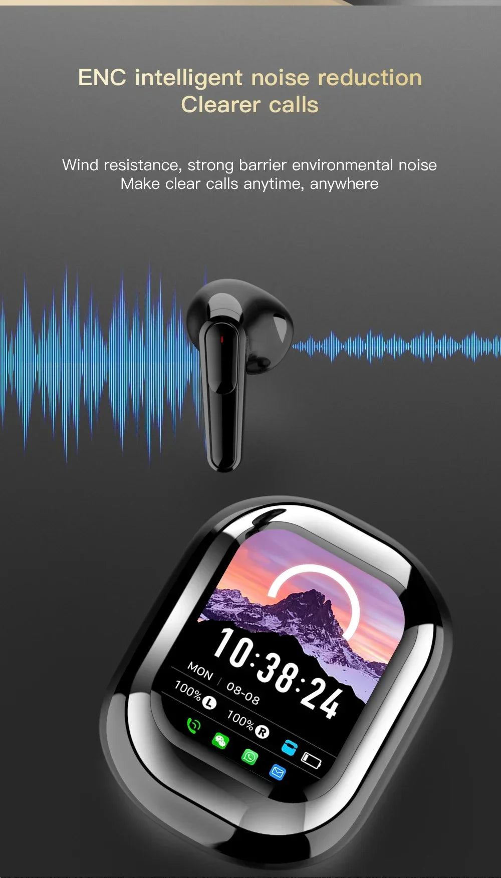 AI Translation Headphones 144 Languages Real Time Translator 50H Playtime LED Full Color Touch Screen ENC Noise Cancelling Mic