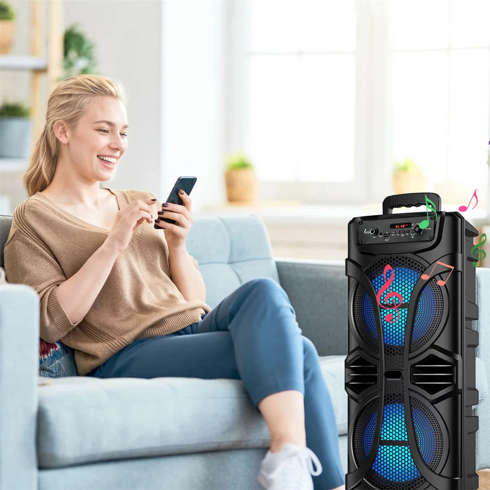 6800W Portable Bluetooth Speaker Sound System Party Led Light Rechargeable Outdoor Loud KaraokeDual 8 " Speaker USB TWS