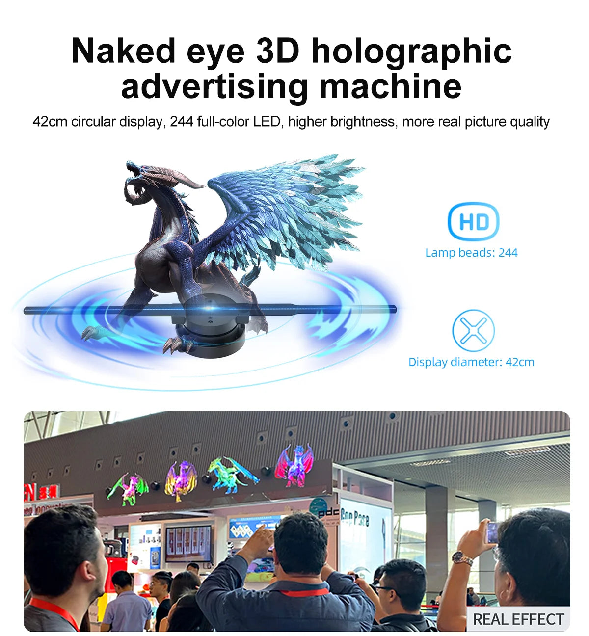 42cm 3D Holographic Fan Projector | WiFi + App Control | DIY Logo & Video | 244 LED Beads | VIGAOT