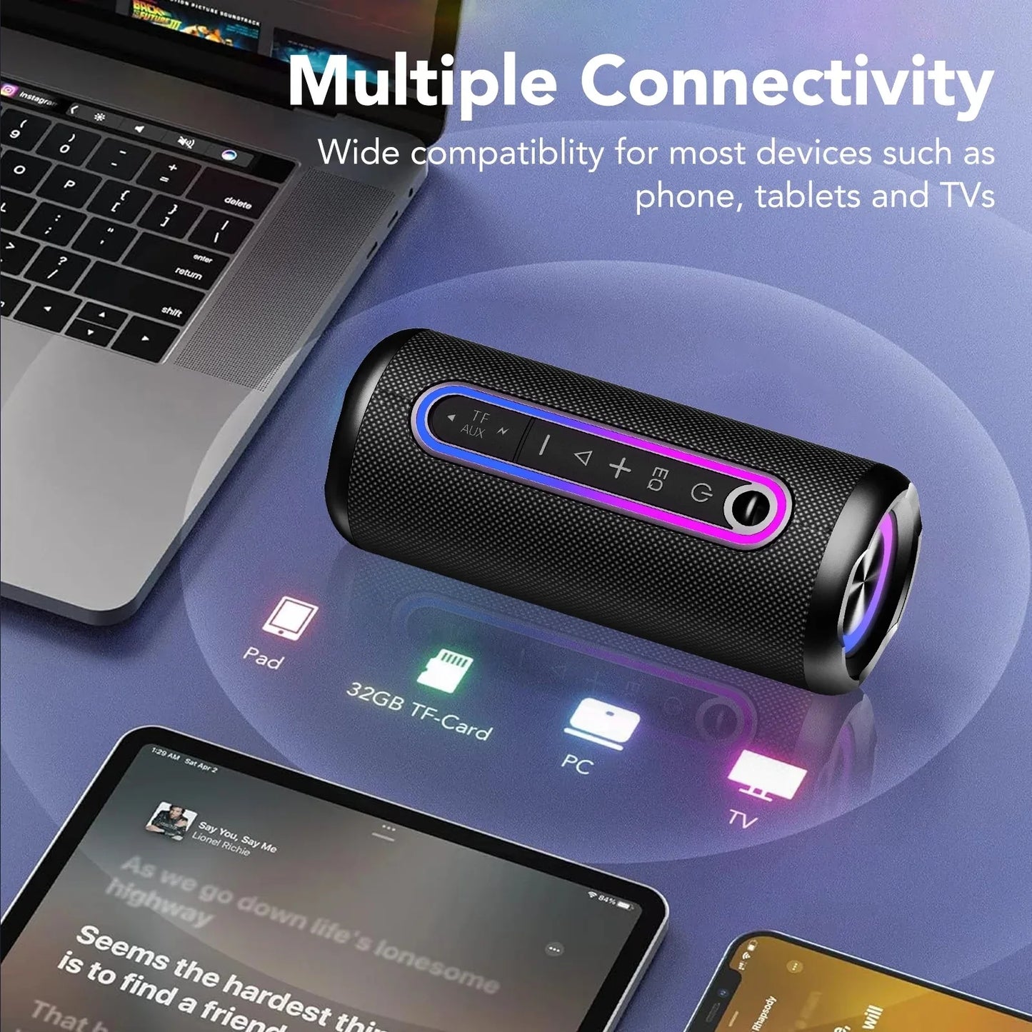 Bluetooth Speakers, Portable Wireless Speaker with 30W Loud Stereo Sound, BT5.4, IP7 Waterproof, 24H Playtime, Portable Speaker