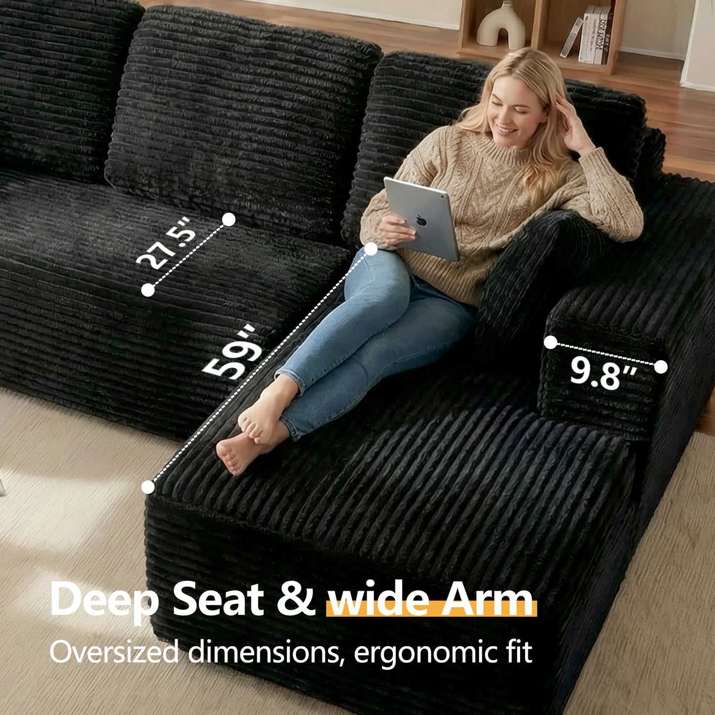 Oversized L Shaped Couch With Chaise, Minimalist Compressed Boneless Couch No Assembly Required, Modular Cloud Sectional Sofa Fo