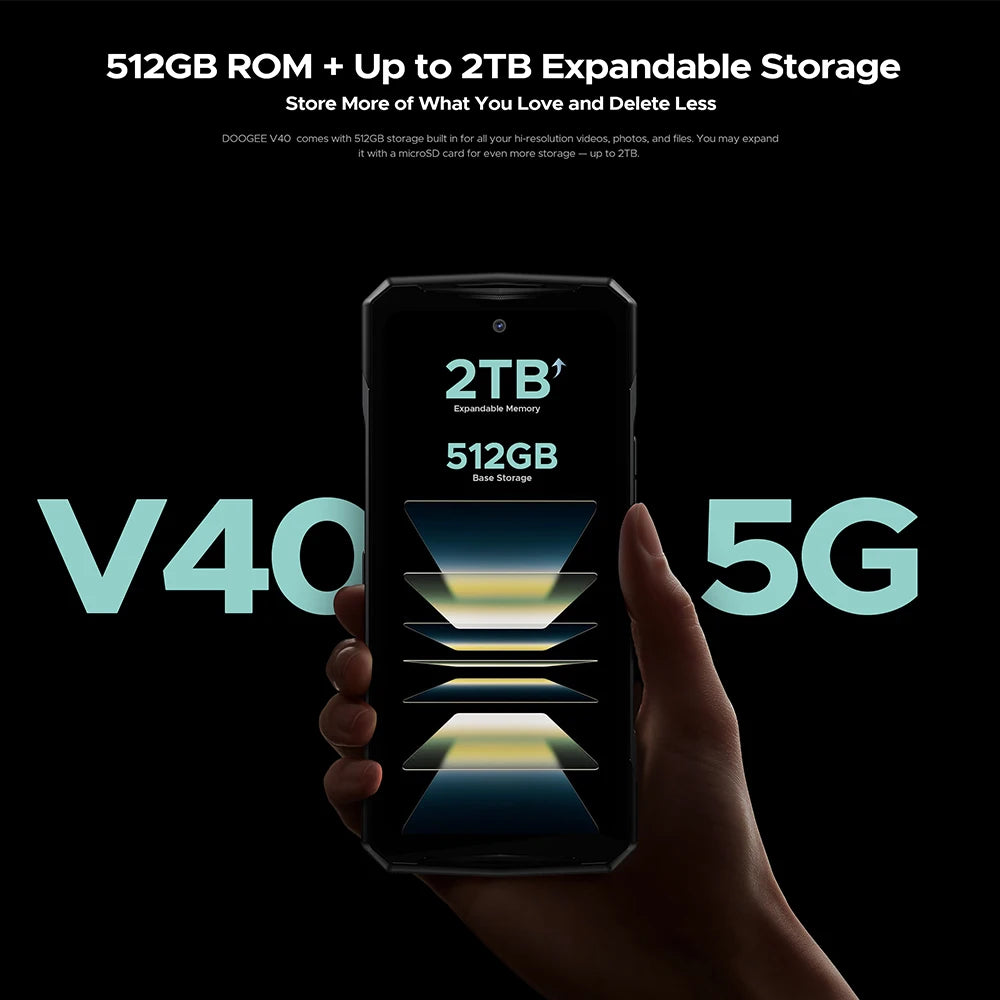 DOOGEE V40 5G Rugged Phone 6.78" FHD 120Hz Display Dimensity 7300 5G 12GB+512GB 8680mAh Battery 108MP Camera NFC Android 14