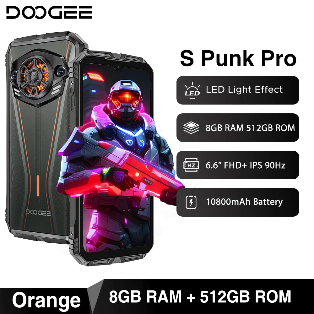 DOOGEE S Punk Pro Rugged Phone 128dB Speaker 8GB RAM 512GB ROM 6.6'' FHD+ Display 10800mAh Battery 50MP AI Camera NFC Smartphone