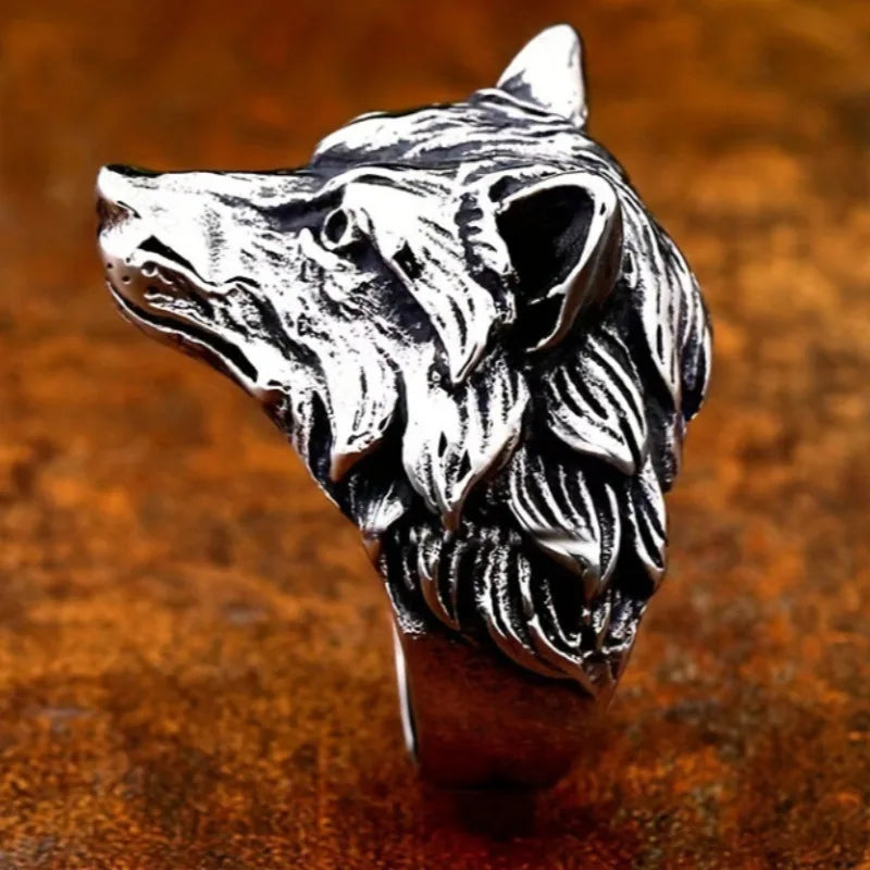 European and American retro wolf head trend animal exaggerated domineering hip hop personality men's ring