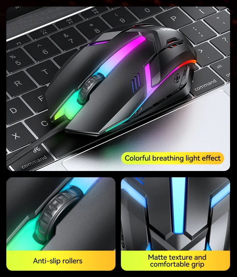 4-in-1 Wired Keyboard and Mouse Set, USB Plug Keyboard and Mouse Suitable for Laptops & Desktops, 104 Keys with RGB Backlighting