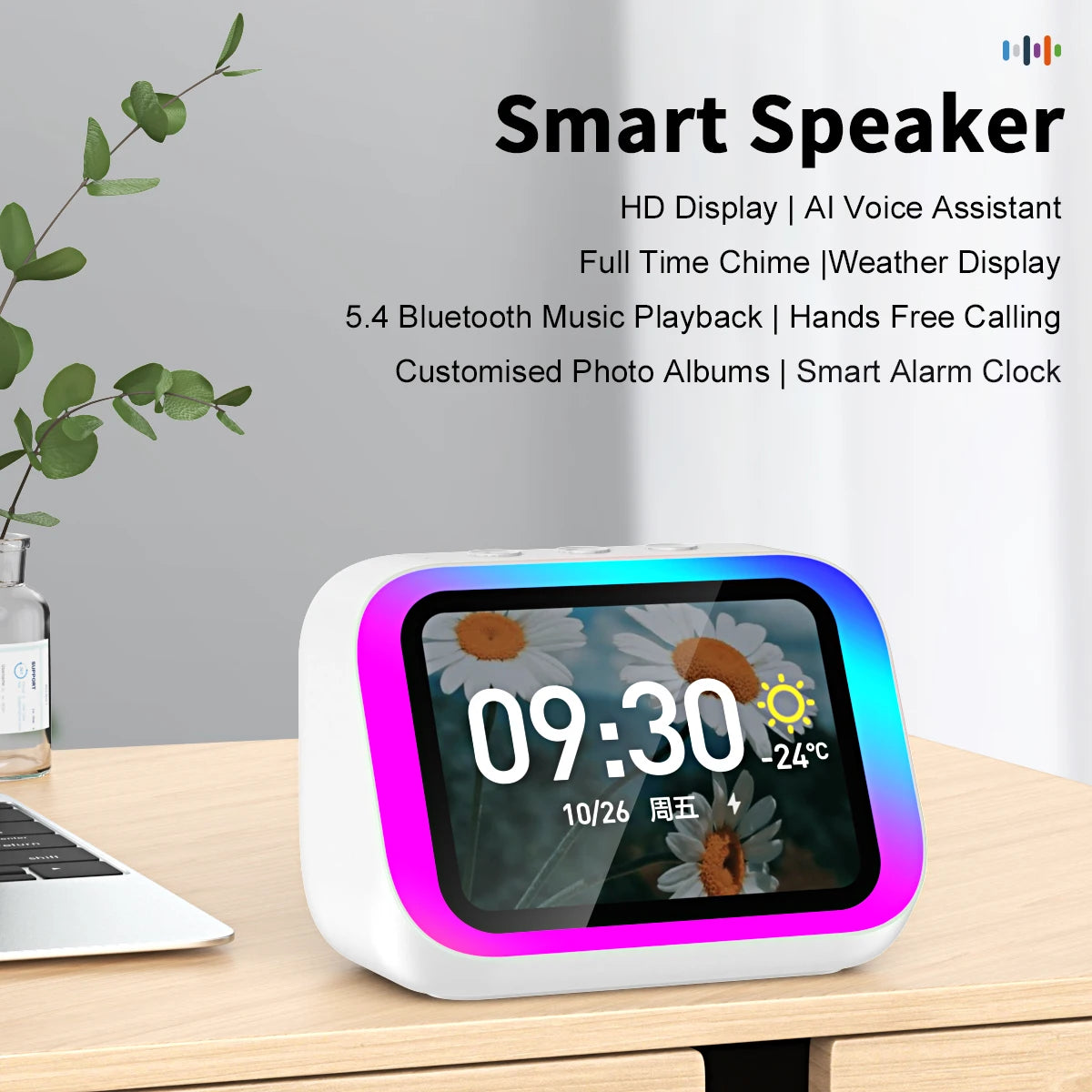 Smart Bluetooth 5.4 Speaker Voice assistant HDTouch Screen Display Electronic Album Alarm Clock Hi-fi Stereo Sound