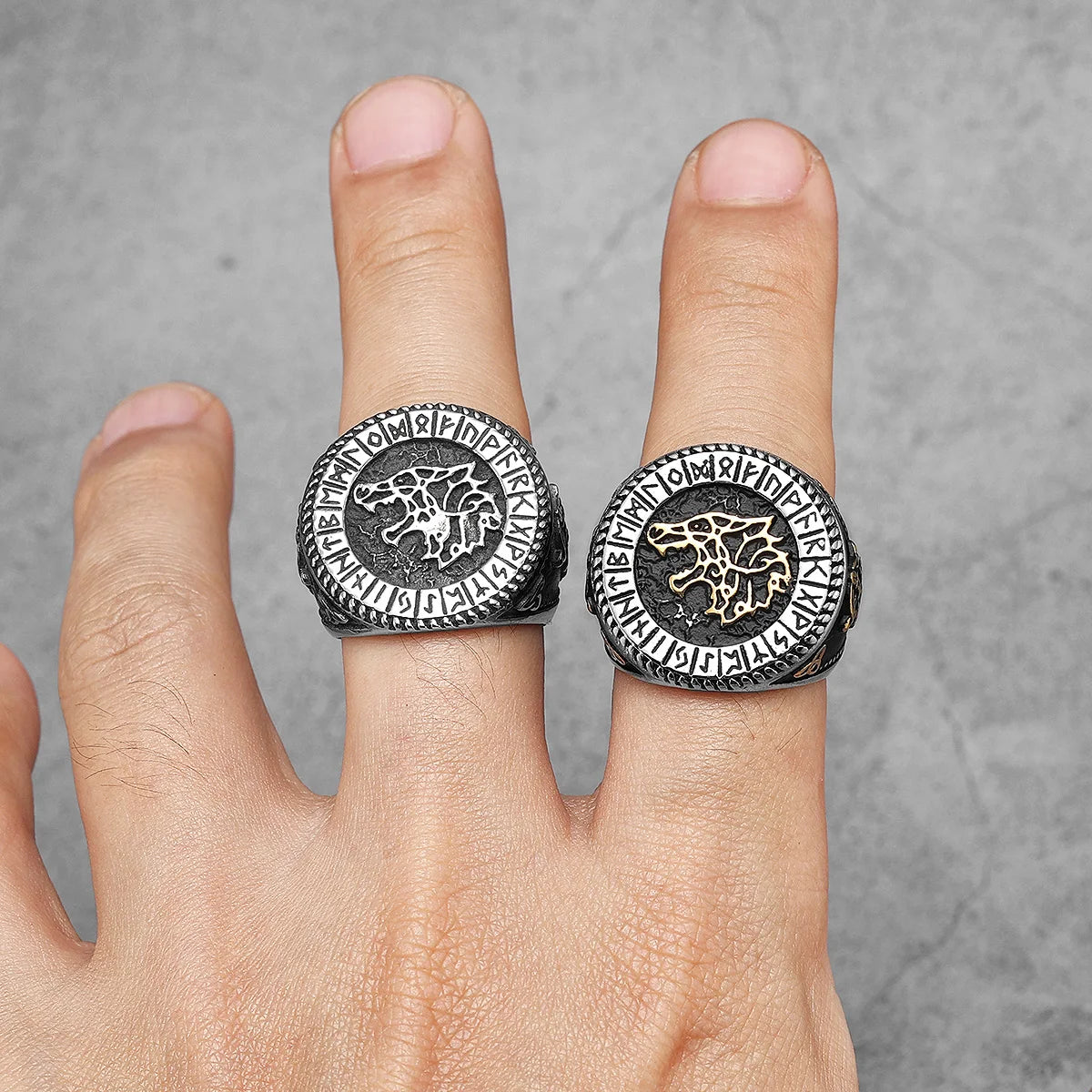 Viking Runes Wolf Ursa Bear Stainless Steel Womens Mens Rings Punk Vintage For Boyfriend Biker Jewelry Creativity Gift Wholesale