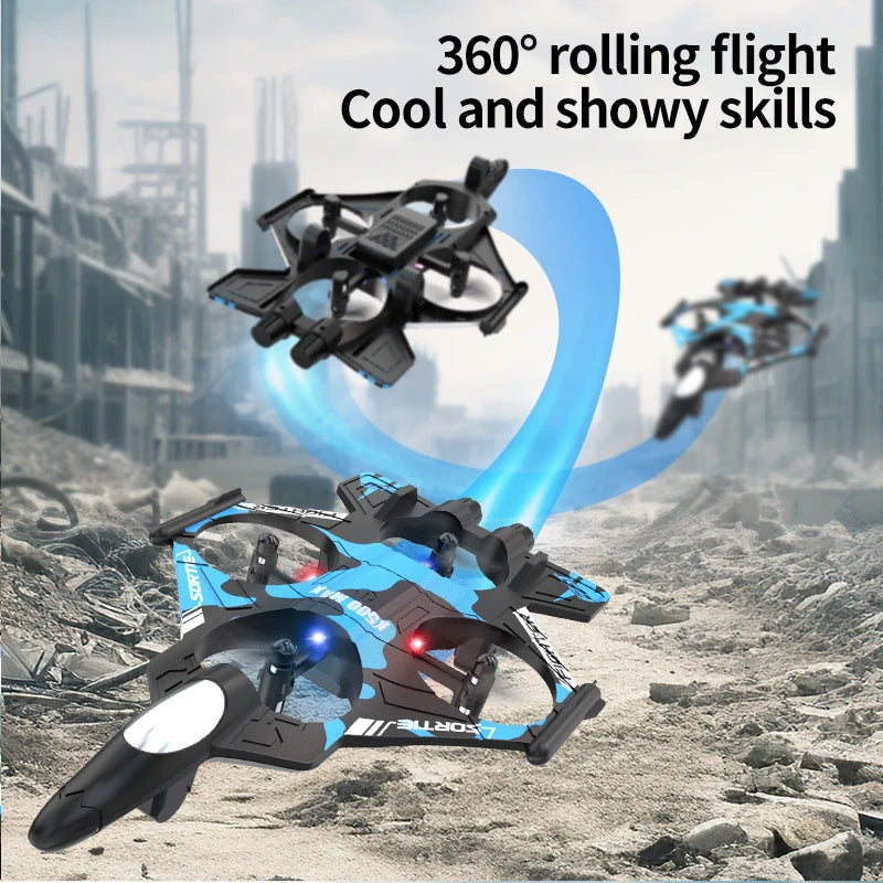 K500 MAX is equipped with a screen, a 2.4G remote-controlled aerobatic gliding fighter jet and a 360° rolling drone toy gift