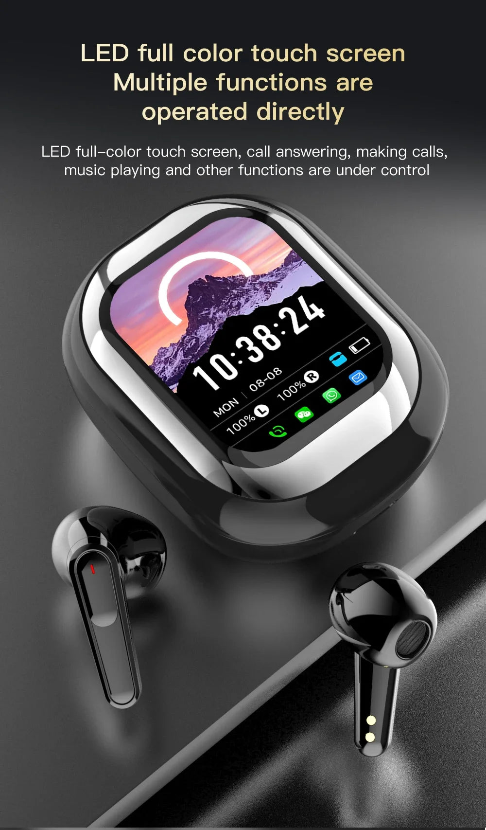 AI Translation Headphones 144 Languages Real Time Translator 50H Playtime LED Full Color Touch Screen ENC Noise Cancelling Mic