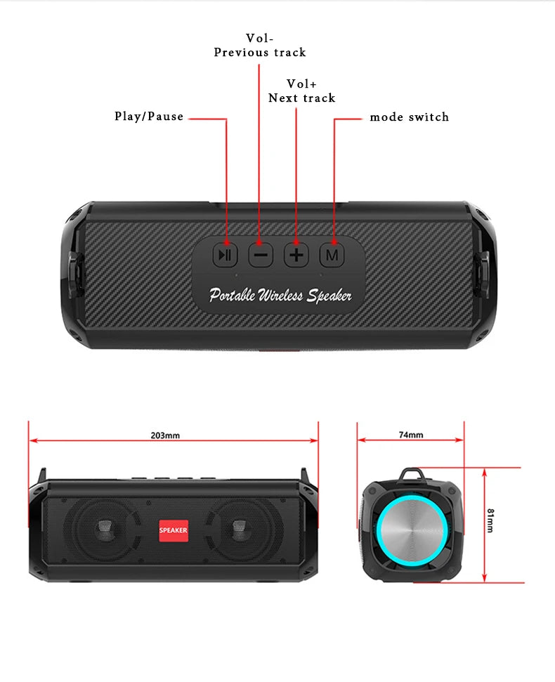 Rockmia RGB Speaker EBS-045 AliExpress Choice Portable Wireless Music Player & Soulder Straps LED Bluetooth 5.0 TF USB-C Aux