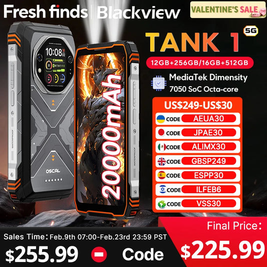 【World premiere】Blackview Oscal TANK 1 Rugged SmartPhone 5G MediaTek Dimensity 7050 6.78" 2.4K 120Hz Display 20000mAh NFC 64MP