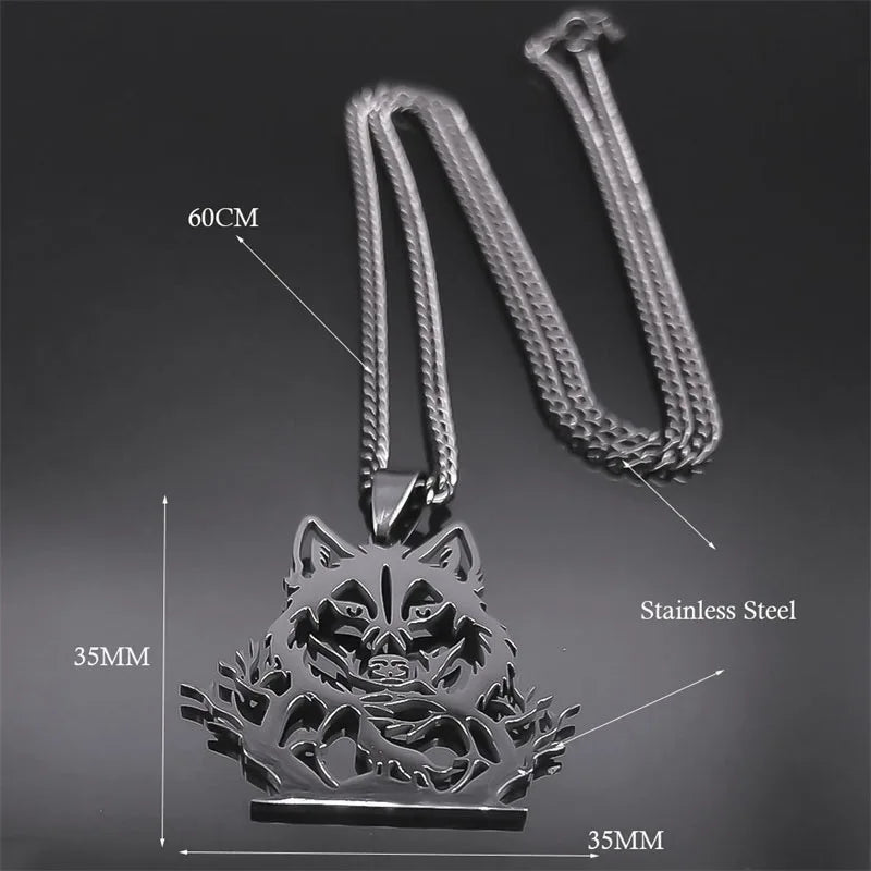 Goth Full Moon Wolf Head Pendant Necklace Women Men Black Color Forest Tree Hollow Animal Necklaces Jewelry Party Gifts N2032S03