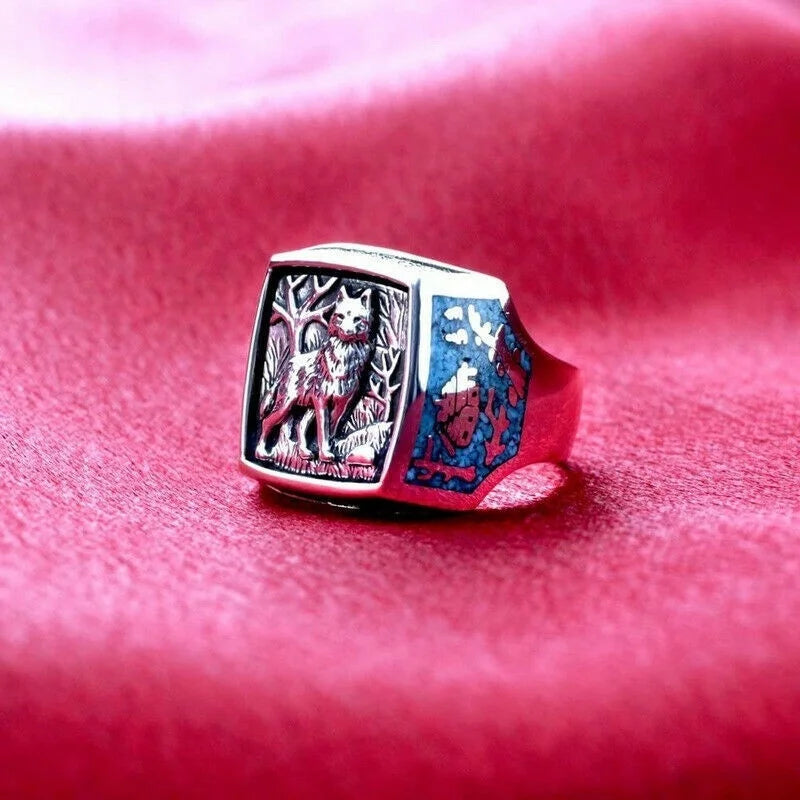 Men's Southwestern Style Wolf Silver Ring Jewelry Gift Size 6-10