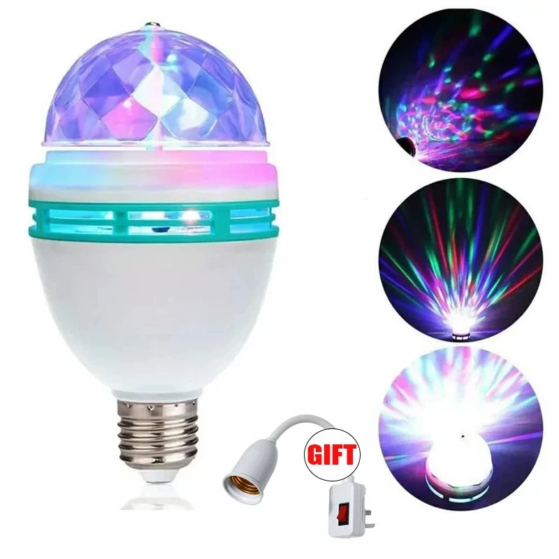 E27 Disco Light Rotating RGB Party Lamp LED Strobe Light Crystal Disco Bulb for Birthday Party Club Bar KTV Halloween Christmas