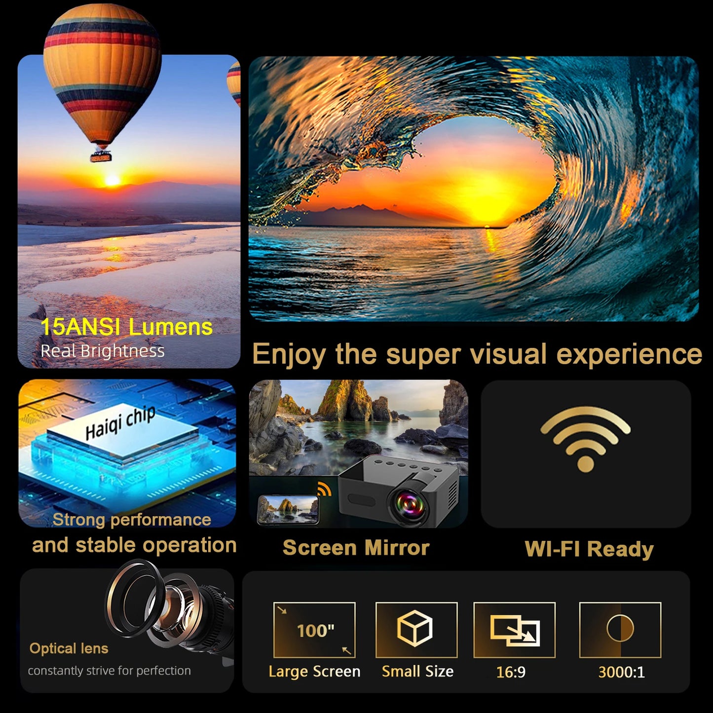 Portable projector YT100. Supports high-definition projection. Mini projector. Mobile cinema.