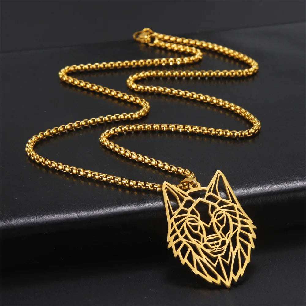 My shape Stainless Steel Wolf Head Necklace for Men Women Hollow Wolf  Animal Necklace Punk Jewelry Male Boys Valentine's Day