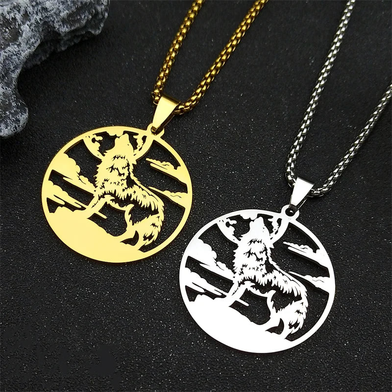 Roar Wolf Crowd Pendant Necklace For Women Men Stainless Steel Gold Silver Color Sky Animal Lover Man Chain Jewelry Gifts