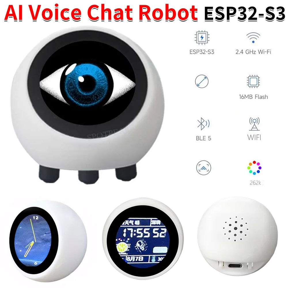 AI Voice Chat Robot Multi-Function Mini Robot Tabletop Ornaments LCD Display Smart Assistant Robot 1.28in for Home Office