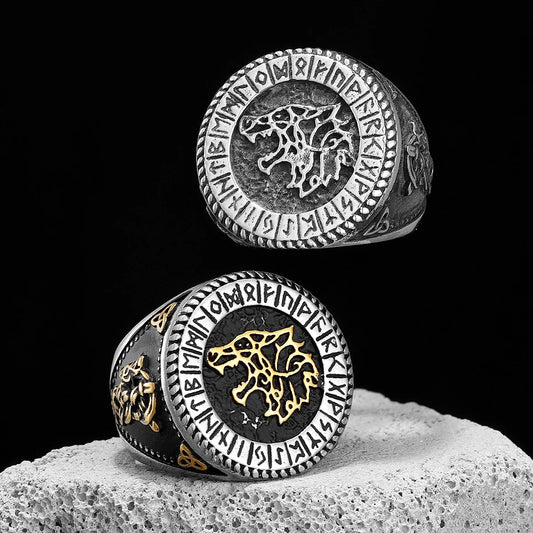 Viking Runes Wolf Ursa Bear Stainless Steel Womens Mens Rings Punk Vintage For Boyfriend Biker Jewelry Creativity Gift Wholesale