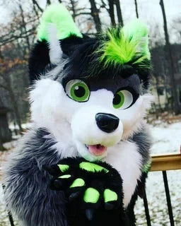 ChristmasGreen Grey White Long Fur Husky Dog Fox Purple Blue Mascot Costume Fursuit Halloween Suit Cosplay