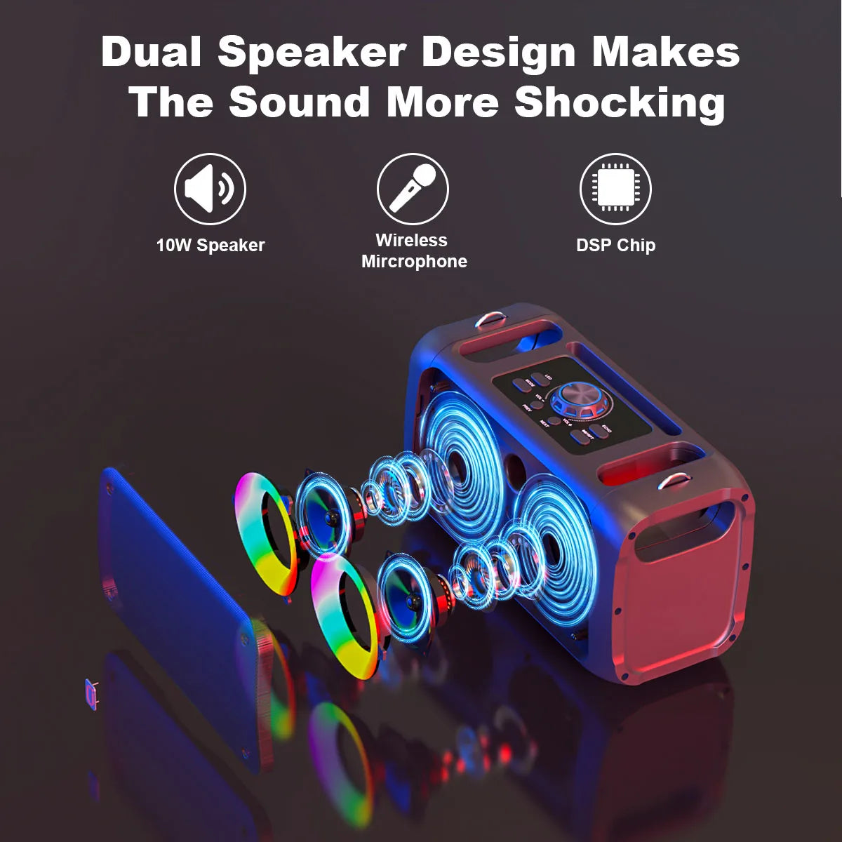 Bluetooth Speaker, Mobile Karaoke System, Lightweight Outdoor Bluetooth Speaker, Karaoke Machine with Microphone, with 2 Wireless Microphones, Portable Speaker Pa System for Adults, Singing Karaoke Speaker with Led Lights, Su
