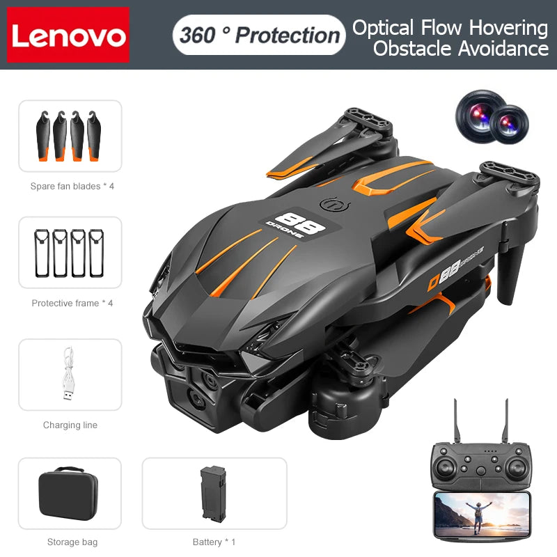 Lenovo D88 Drone 8K HD Dual Camera Professional Aerial Photography Optical Flow Hovering Gesture Shooting Folding Brushless UAV