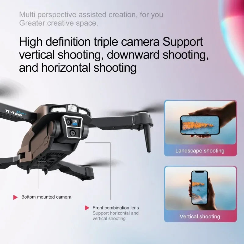 YT-1 Drone 4k Profesional Triple Camera Professional Obstacle Avoidance Optical Flow Positioning  Aerial Photography Quadcopter
