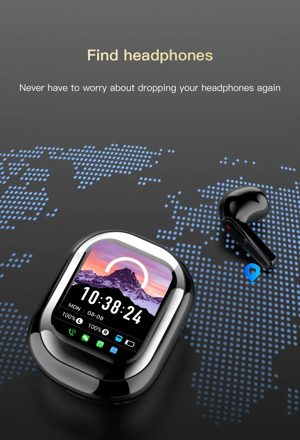 AI Translation Headphones 144 Languages Real Time Translator 50H Playtime LED Full Color Touch Screen ENC Noise Cancelling Mic